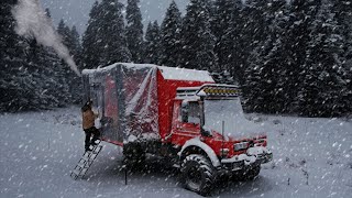 YOĞUN KAR YAĞIŞINDA SOBALI KARAVAN KAMPI