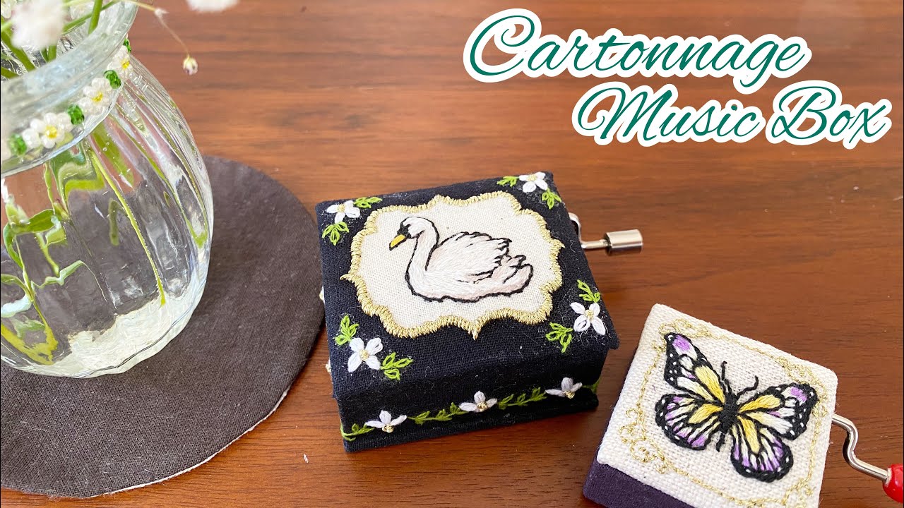 100均の普通の厚紙で気楽にカルトナージュ⭐︎手回し式オルゴールの箱を作る⭐︎