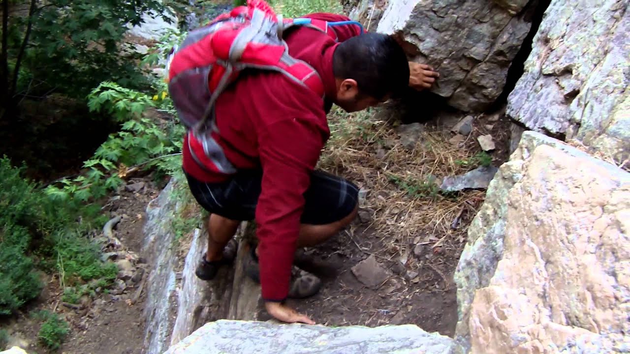 Lewis Falls via Soldier Creek trail, in the Angeles National Forest. Climbing boulders