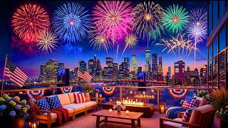 🇺🇸 4th of July Patriotic Rooftop Fireworks Ambience 🎆 Cozy Summer Night Vibes & Relaxing Music | 4K screenshot 4