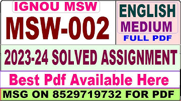 msw 002 solved assignment 2023-24 || msw 002 solved assignment 2024 in english || ignou msw002