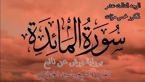 سورة المائدة | الوجه الثالث عشر | كل وجه مكرر خمس مرات | برواية ورش عن نافع | القارئ ياسين الجزائري