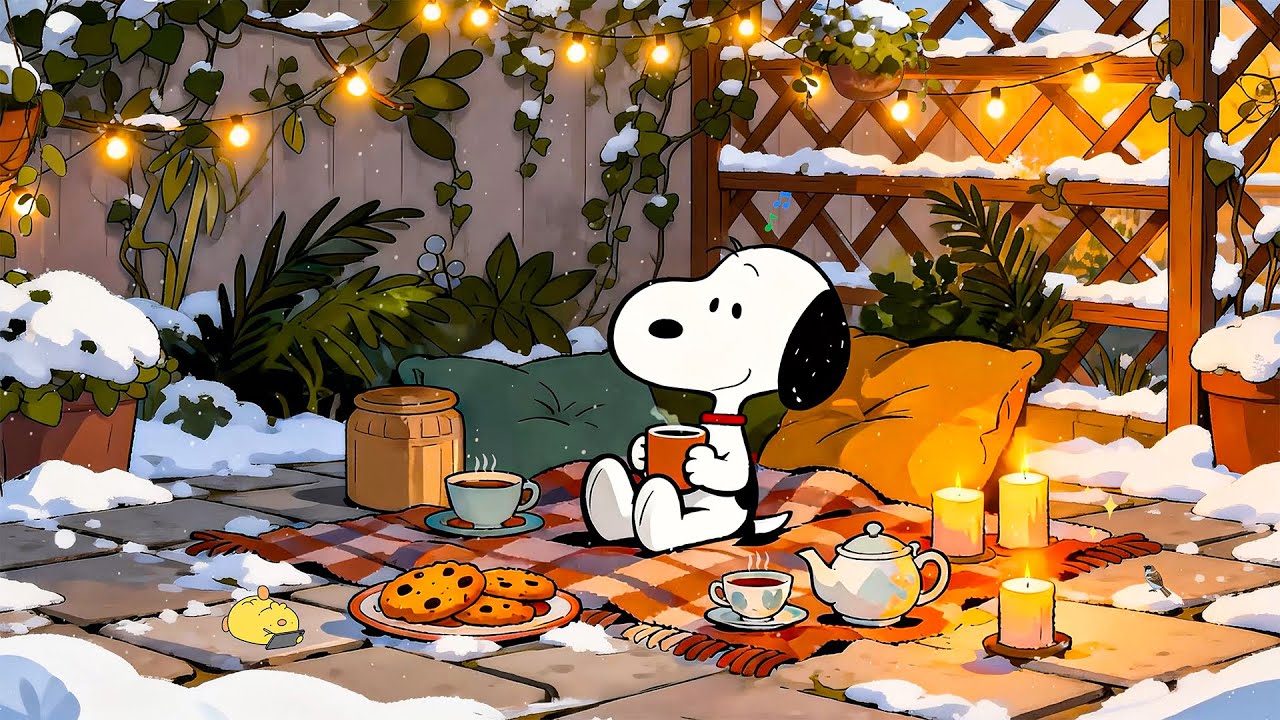 Snoopy’s Winter Garden Picnic 🍪 Cozy Lofi Music for Relaxation ☕ Healing Winter Vibes with Calm Lofi