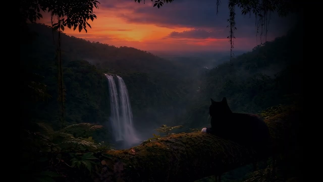 ᴊᴜɴɢʟᴇ ᴄᴀᴛ 🐱 Rainforest & Waterfall Ambience · Calm Nature Sounds (6 Hours)