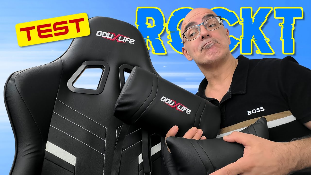 Preiswerter Gaming Stuhl von Douxlife mit Sitz und Rücken Vibration im Chill Test