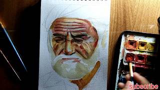 Watercolor Painting Of Rajasthani Old Man
