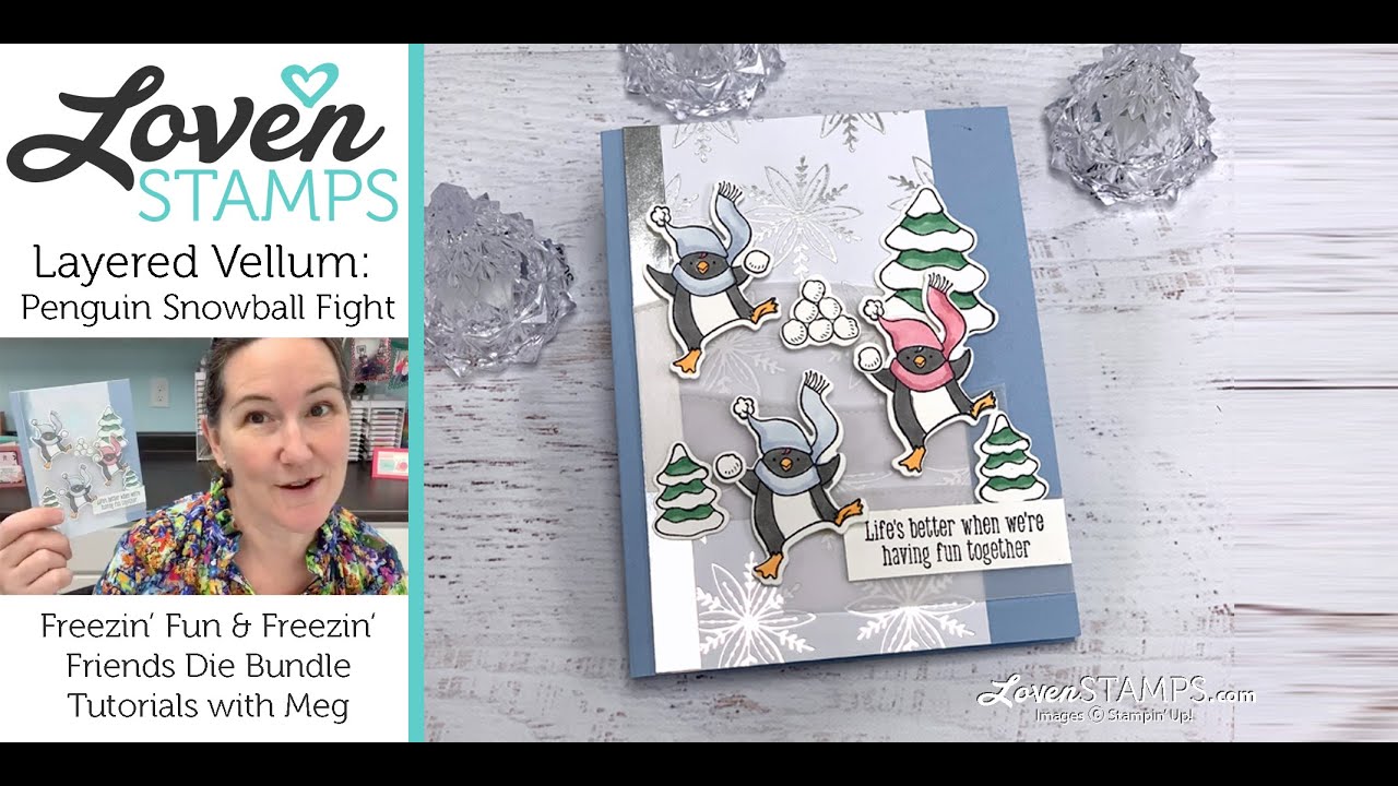 Ep 55 Holiday Helper: Penguin Snowball Fight Pro Tip - layering vellum and  stamping with kids