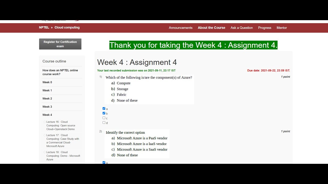 Cloud Computing | NPTEL | Week 4 | assignment solution 4 | 2021 - YouTube