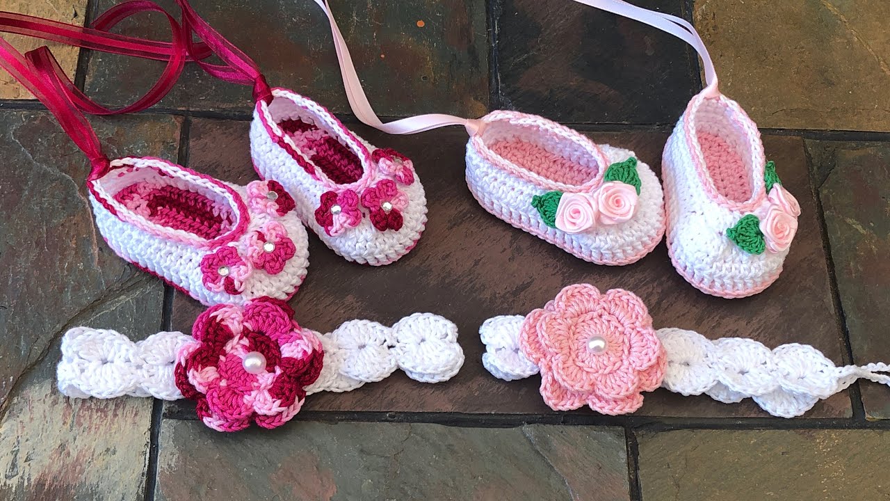 Zapatitos  y diadema para bebé tejidos a crochet 3-6 meses