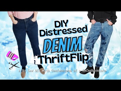 Old Jeans to Edgy Destroyed Denim | Easy NO SEW Hack - YouTube