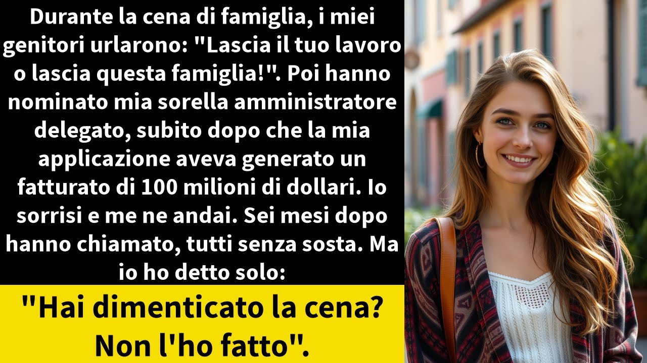 Durante la cena di famiglia, i miei genitori urlarono: Lascia il tuo lavoro o lascia questa famiglia