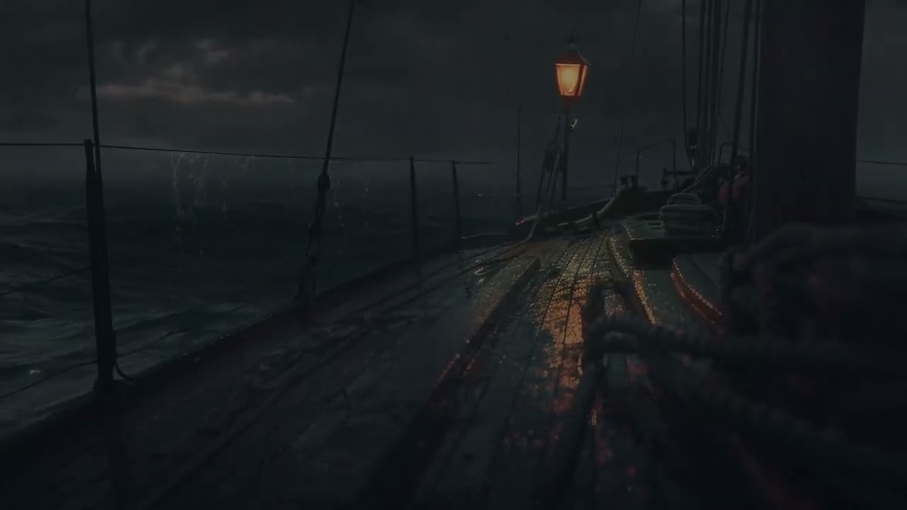 Night Boat Ambience | Gentle Rain & Crashing Ocean Waves | Stormy Sea for Sleep