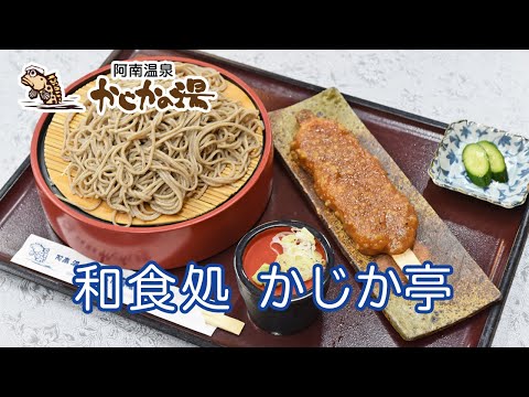 和食処 かじか亭 地元産そば粉を使った「十割そば」や下伊那名物「五平餅」など数多くのメニューを取り揃えています。阿南温泉かじかの湯 日帰り天然温泉入浴をはじめコテージ、キャンプ、陶芸体験が楽しめます。