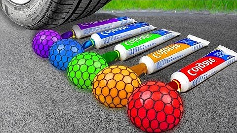 Crushing Experiments Video! &Car vs Crunchy Color Giant Toothpaste Balloons & Soft Things By Car