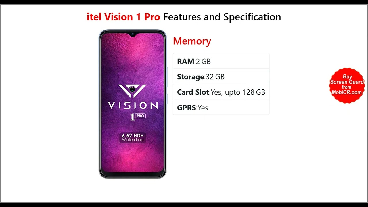 Itel Vision 1 Pro Features and Specifications - MobiCR.com