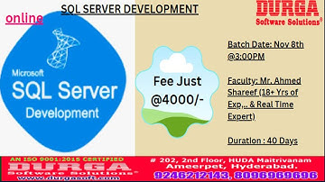 SQL SERVER DEVELOPMENT Online Training @ DURGASOFT