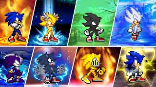 Sonic All Transformations: Base, Hyper, Fleetway, Ultra, Super, Excalibur, Dark Sonic - FORMS MUGEN