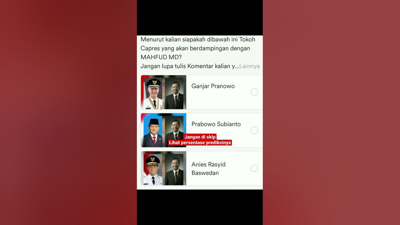 Persentase prediksi bakal calon presiden rebuplik indonesia pemilu 2024