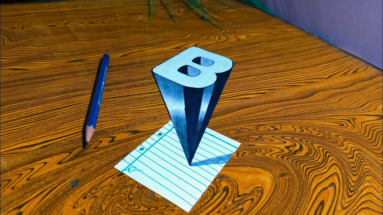 3d drawing 🎨 ( B leter 3d art ) very easy draw on paper beginner deep effect 3d video 