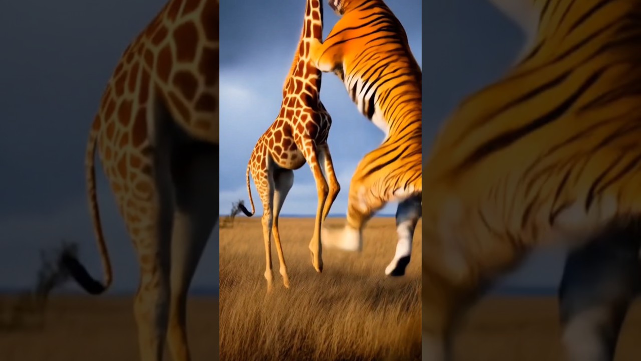 tiger attacks giraffe
