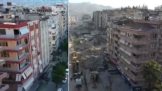 Turkey-Syria Earthquake - Before and after drone footage shows extent of devastation