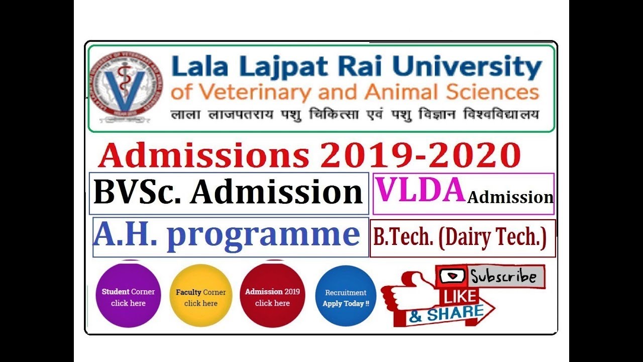 Lala Lajpat Rai University Hisar Admission 2021-22 in VLDA,.&.&   Dairy Tech Admission - YouTube