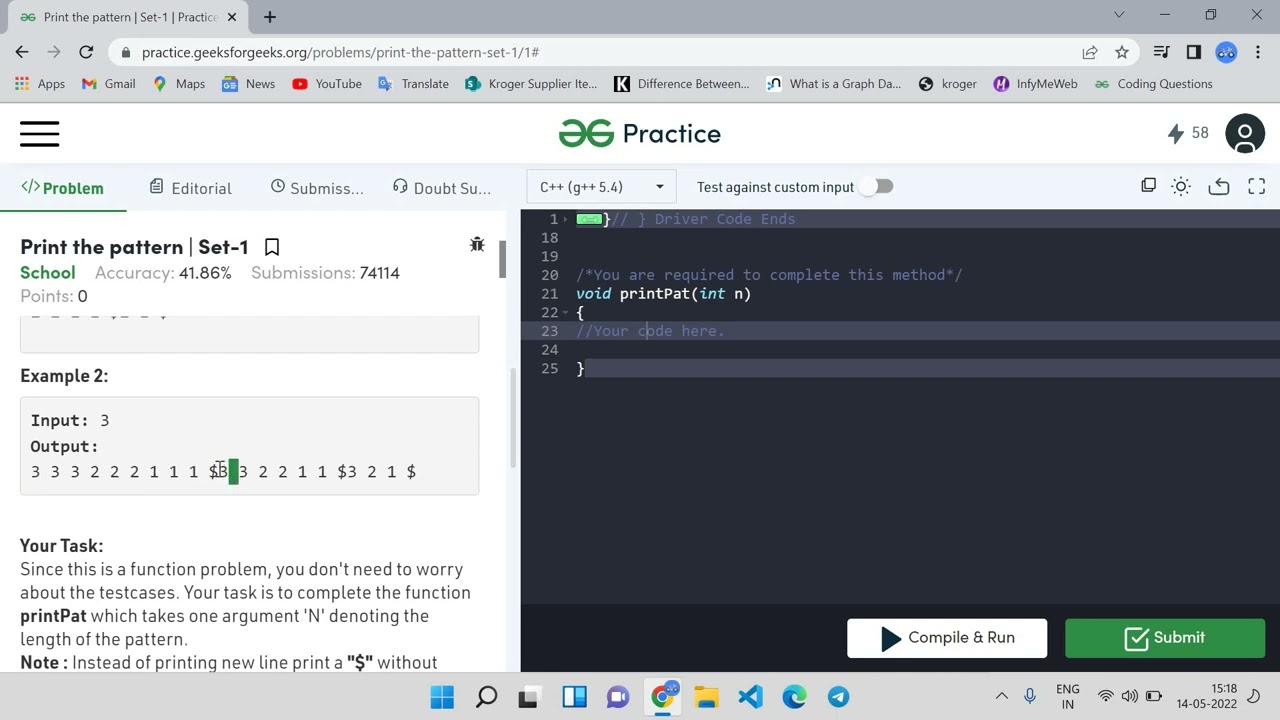 GFG Problem  |  Print The Pattern- set1 (Using C++) | Coding Question