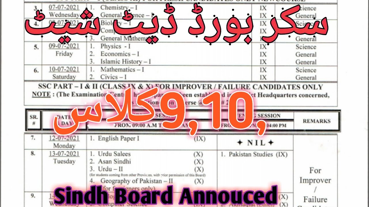 Breaking News For Students|Sukkur Board Annouced Exams Datesheet 2021 ix,x|