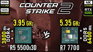 Ryzen 5 5500x3D vs Ryzen 7 7700 in Counter-Strike 2 | CS2 | RTX 5080 [ 1080p vs 1440p vs 4K ]