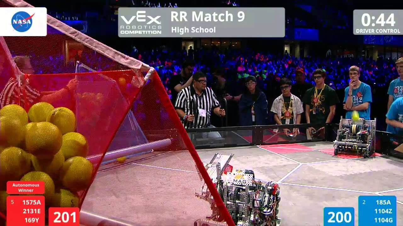 VEX Worlds 2016 - VRC HS Finals - Round Robin 9 (1575A 2131E 169Y) 250 vs 317 (185A 1104Z 1104G)