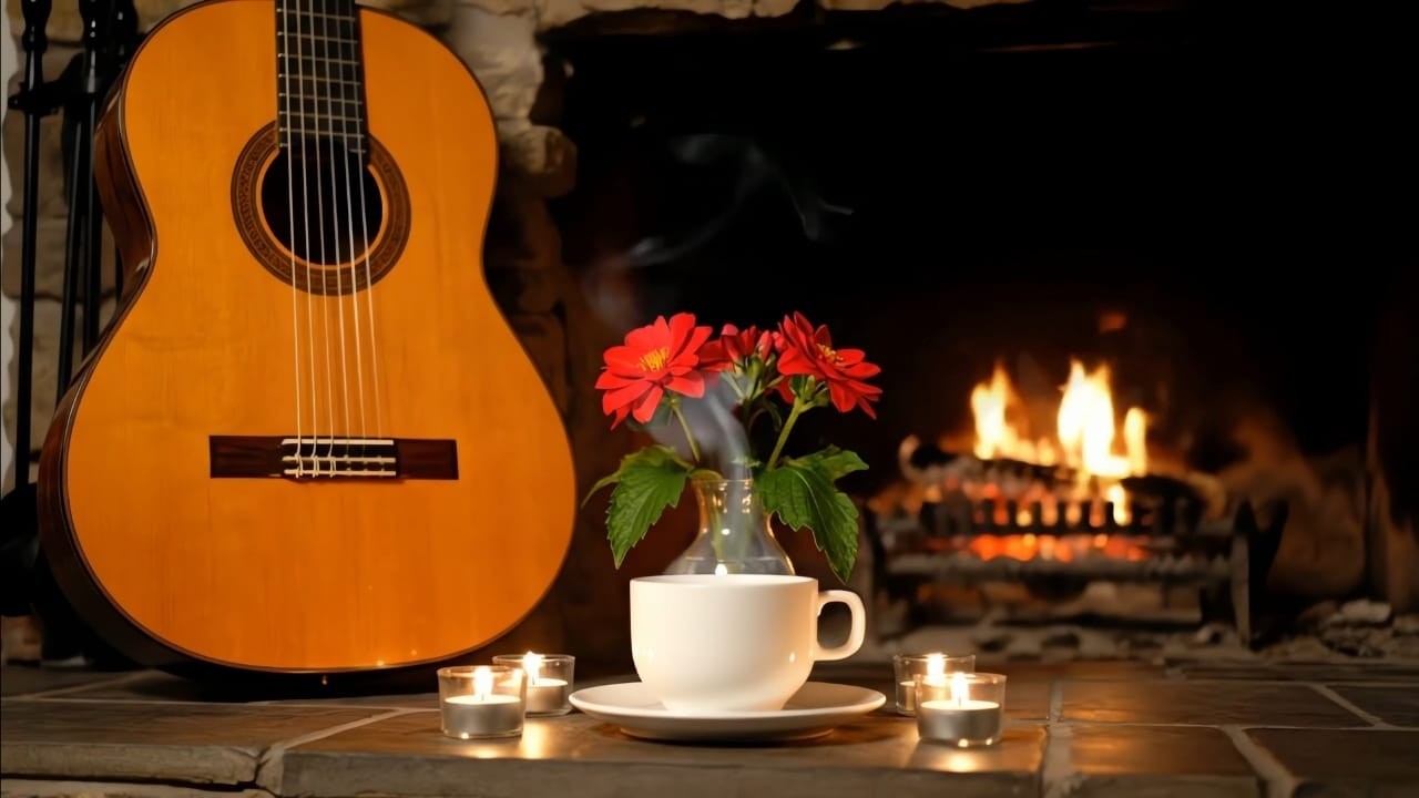 Cozy Acoustic Guitar Music | Fireplace Ambience & Coffee Vibes for Relaxation (2 Hours)