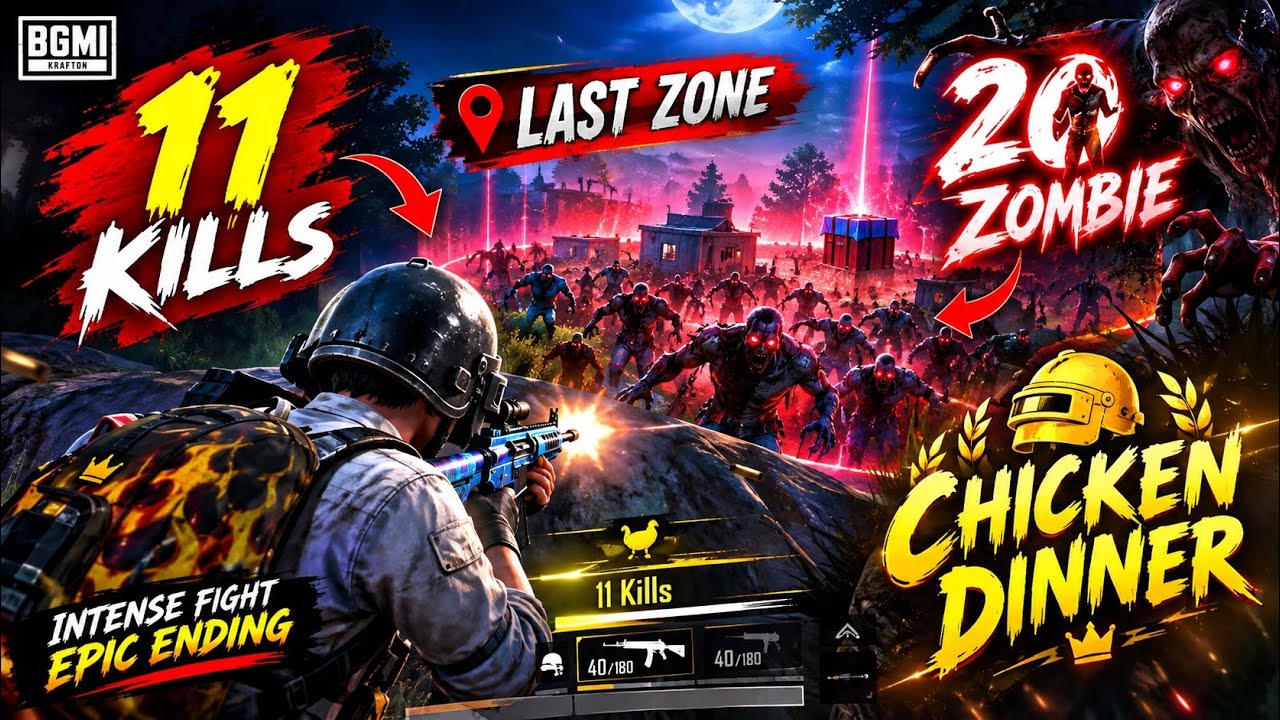 🧟20 ZOMBIES IN LAST ZONE 😱 I SURVIVED! 🍗 | BGMI