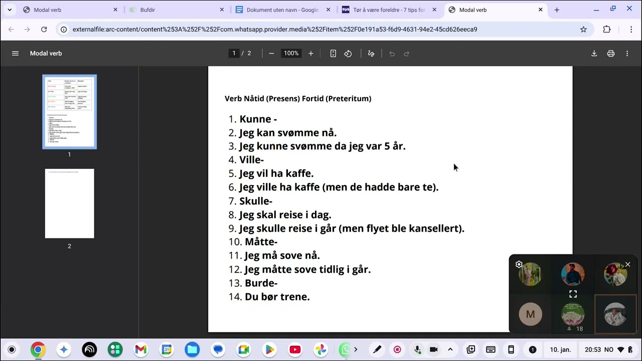 Verb - B1 nivå fra nettkurs 