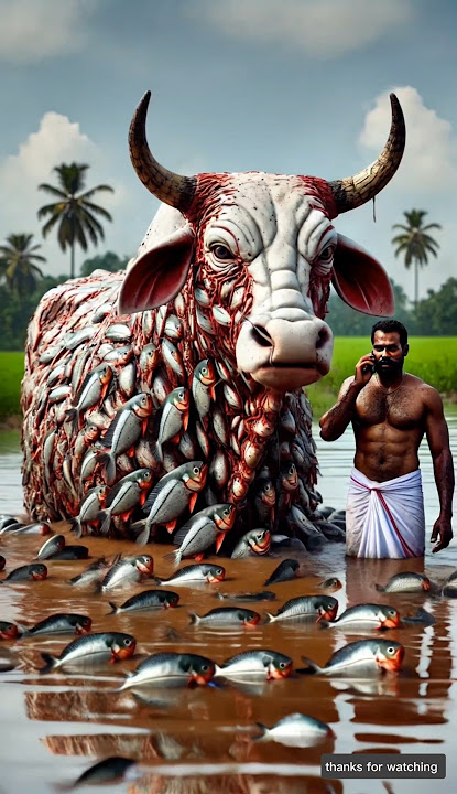 The cow covered by millions of pirhna fishes and saved by farmer 😭 ,#ai #cow #farming