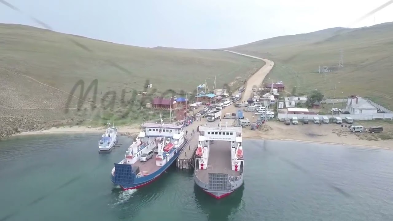 D-Cinelike. Russia. Ferry Semen Batagayev and Olkhon Gate at the pier. Lake Baikal. Ferry to Olkhon