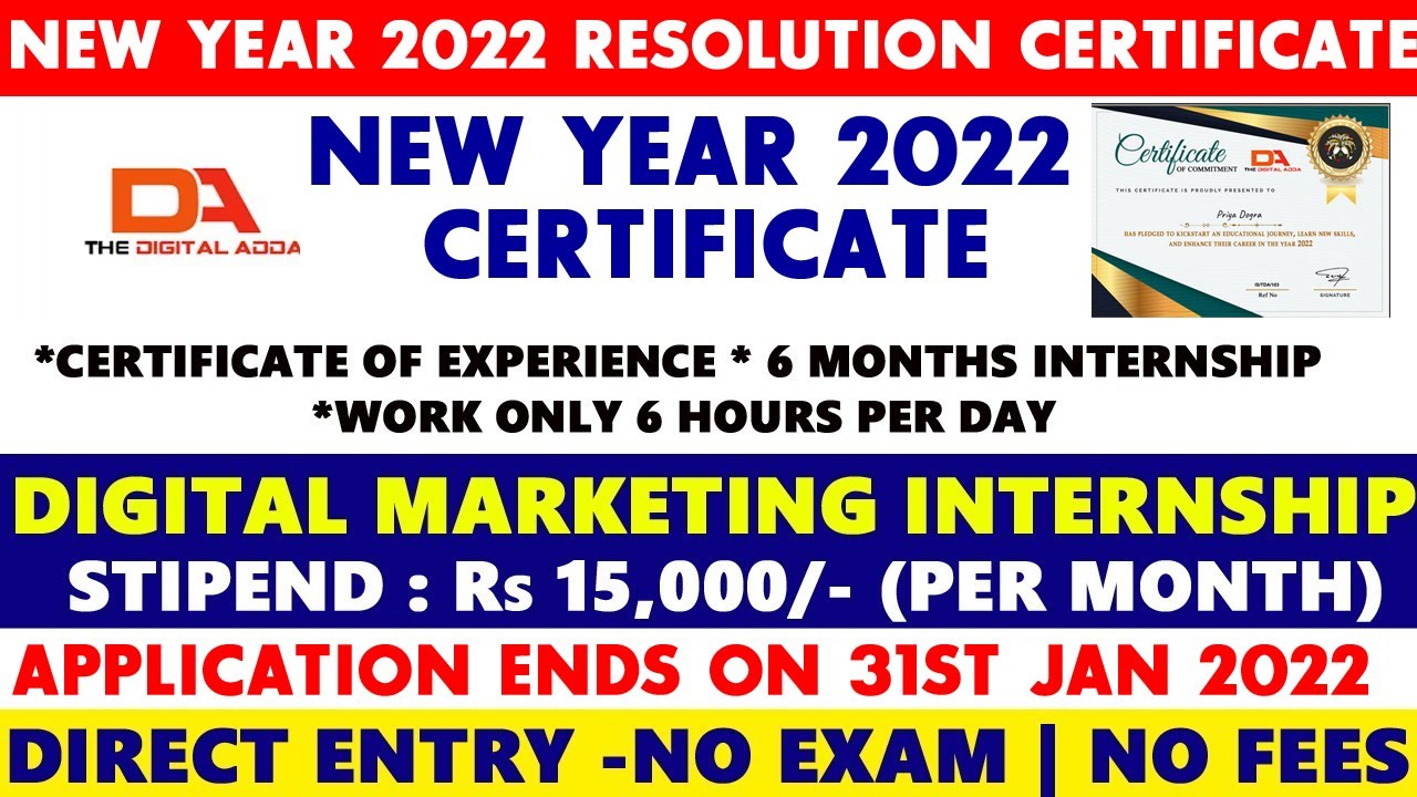 New Year Resolution Certificate | Digital Marketing Internships for Students | Work from Home