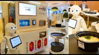 ラーメン調理ロボット自動販売機　注文、調理、配膳すべて自動化 SoftBank Ramen robot vending machine, order,cook,serving ,automated