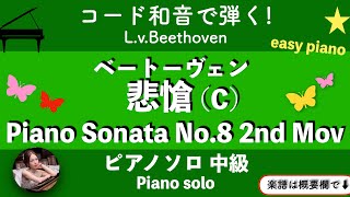 ピアノソナタ第8番第2楽章「悲愴」 (C・ピアノソロ/コード和音で弾く) - ベートーヴェン
