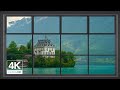 4K Lakeside Town of Iseltwald Switzerland Window View - Thunder, Rain, Relaxing, Calming, Ambience,