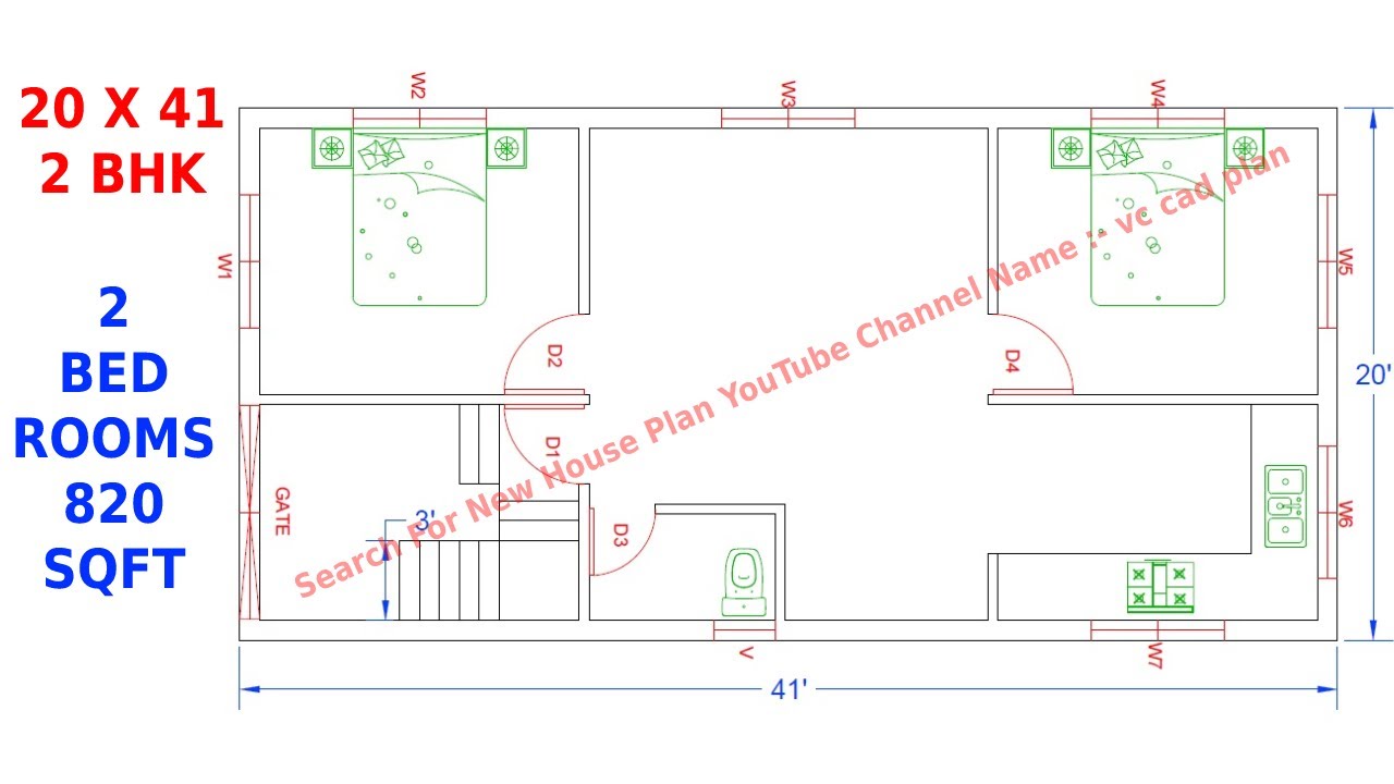 20x41 Ghar Ka Naksha || 20 x 41 House Plan 2bhk || 20*41 House Map || VC Cad Plan ||