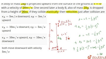 A body of mass `2 kg` is projected upward from the surface of the ground at `t = 0` with a velocity