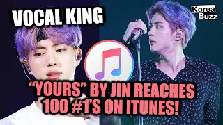 Yours by BTS Jin has reached #1 on iTunes in 100 countries! FIRST AND ONLY Song by a Soloist in 2021