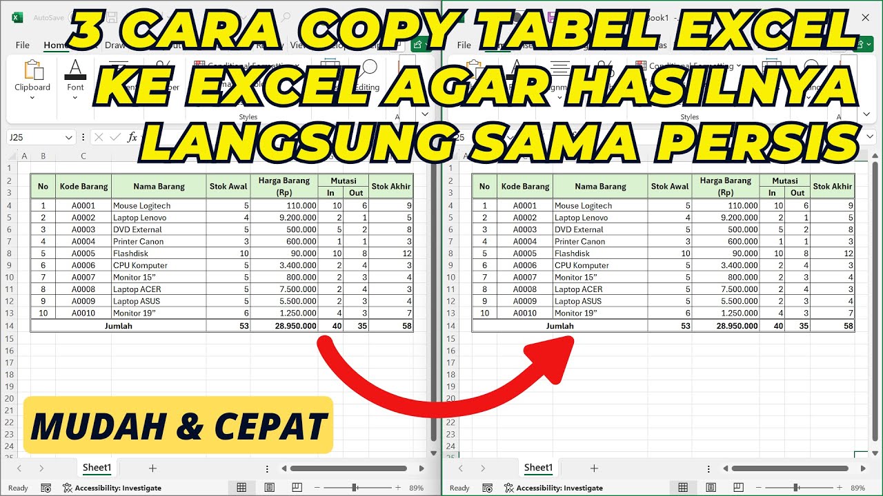 Cara Copy Tabel Excel ke Excel Agar Hasilnya Sama Persis | Tutorial ...