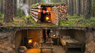 I Built a Secret Underground Shelter Hidden Under a Log Stack | Bushcraft Survival