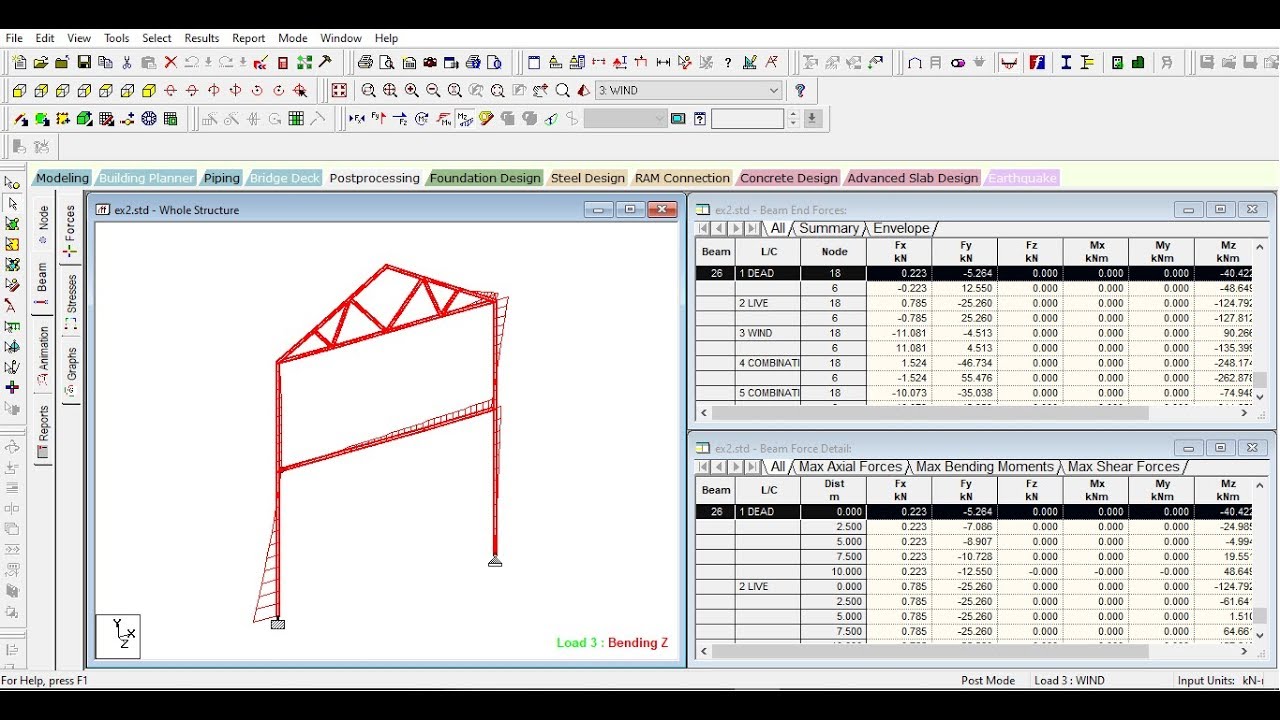 Staad Pro Tutorials - Analyzing two dimensional steel frame Ex 2 - YouTube