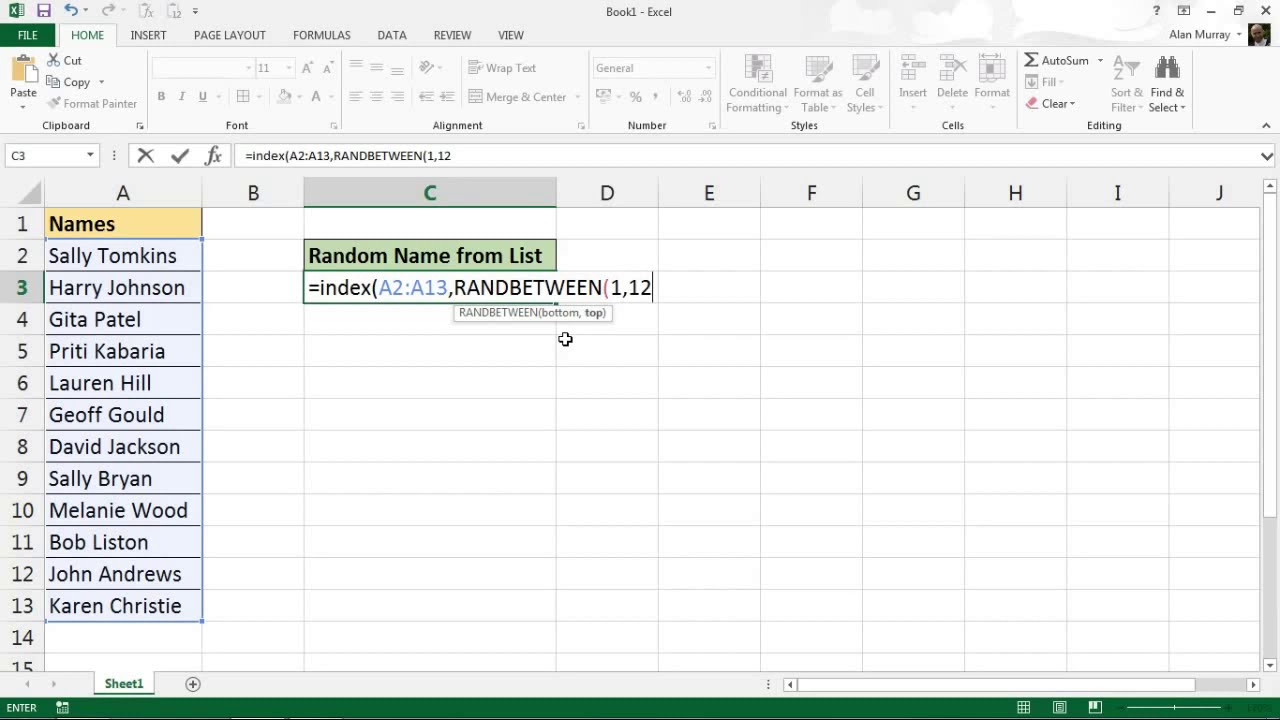New Update Pick a Name at Random from a List - Excel Formula