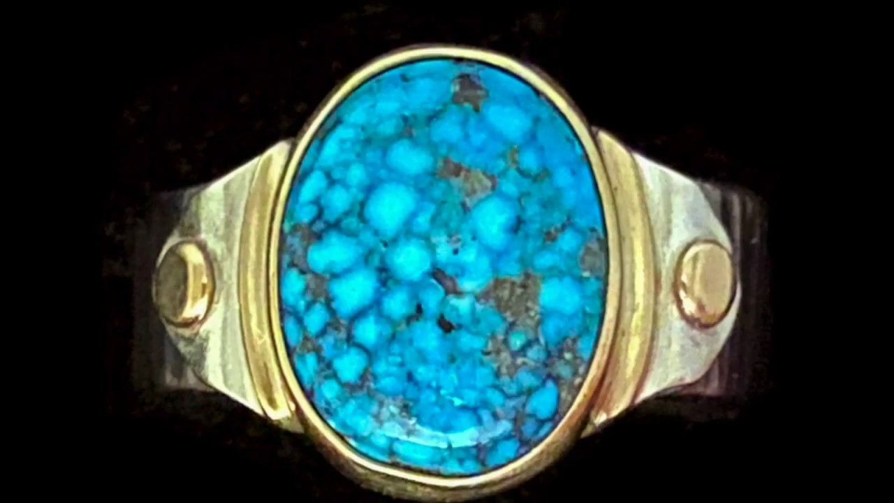 Black Web Kingman Turquoise Sterling Silver and 14K Gold and Niobium Ring