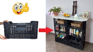 Very useful piece of furniture made with plastic fruit boxes Quick and Easy DIY