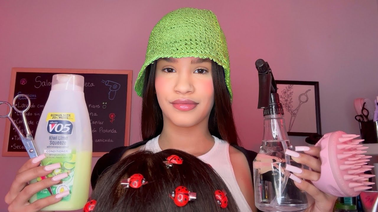Asmr te busco los piojos, lavado de cabeza, corte, masaje capilar y te peino