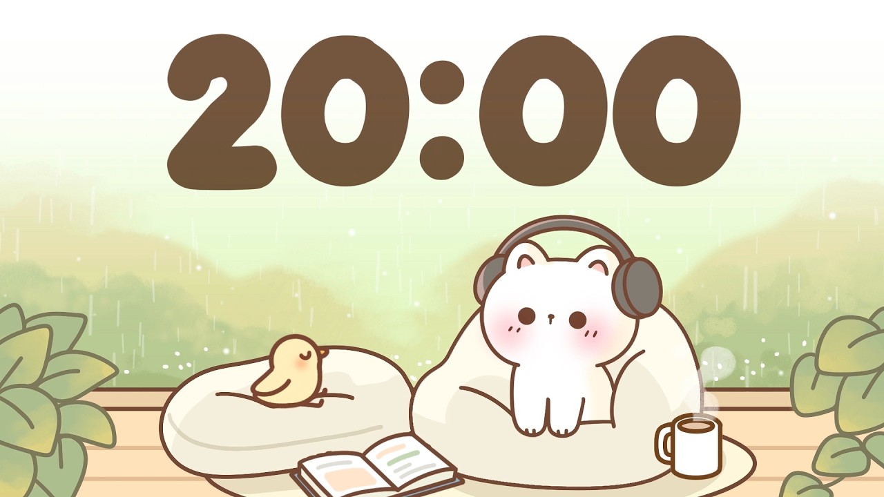 20 Minute Timer 🌧️🐱 | Rain Sound Study Timer for Classroom Focus - YouTube